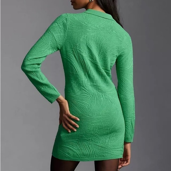By Anthropologie Long-Sleeve Polo Sweater Mini Dress Green Medium - Picture 4 of 9